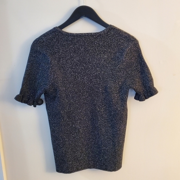 Tommy Hilfiger Womens Black Metalic Sweater M Ruffle Shirtsleeves - Picture 2 of 8